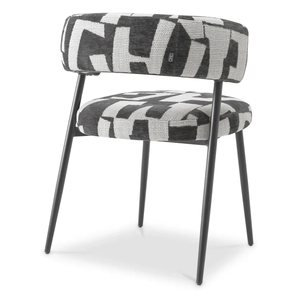 Scaun tapitat cu Stofa Negru/Alb L59xA56xH77cm Folsom Eichholtz
