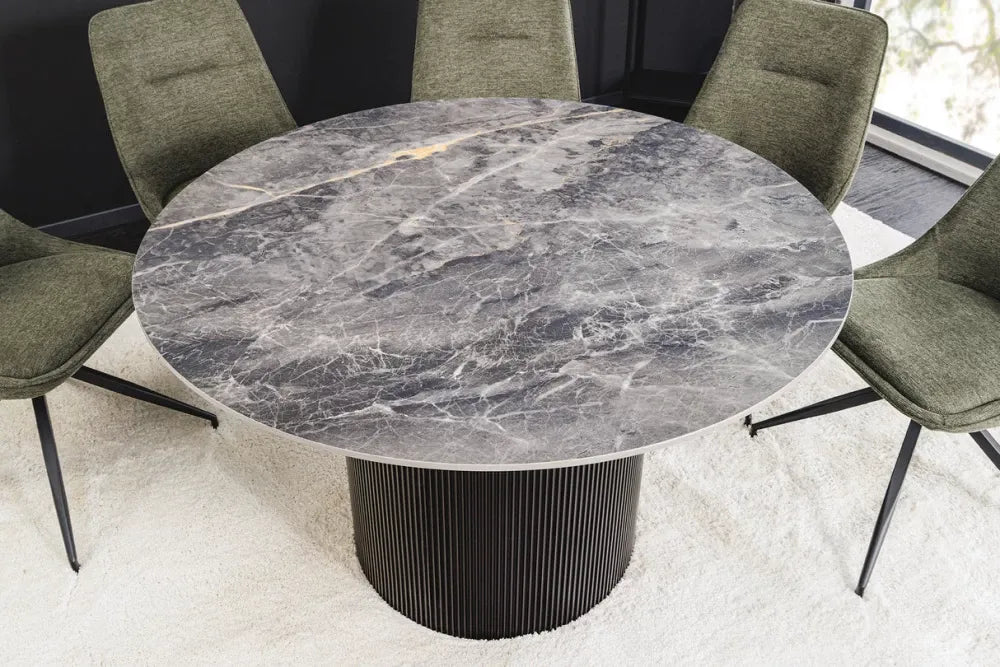 Masa din Ceramica Gri cu efect de marmura si MDF Negru D120xH75cm Unique