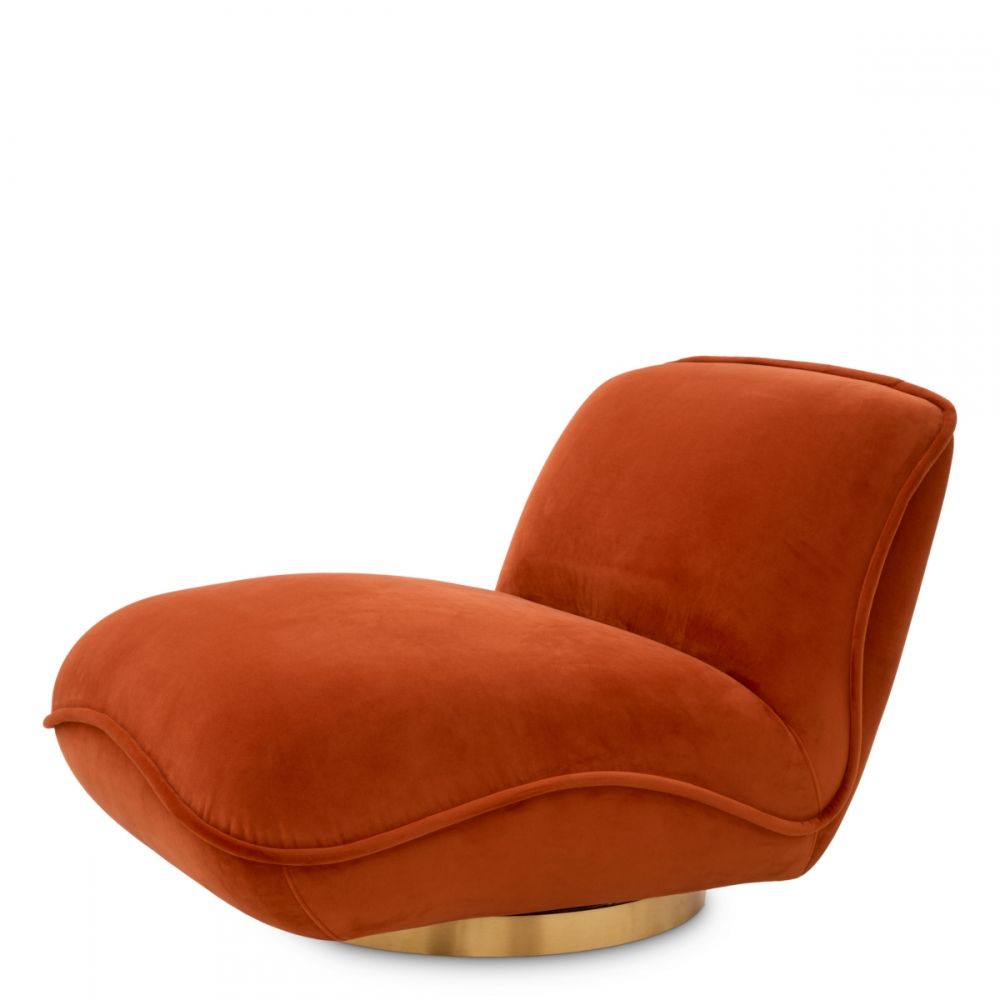 Fotoliu Relax Eichholtz tapitat cu Catifea Portocaliu cu baza din Otel inoxidabil Auriu H71xL85.5xA105cm