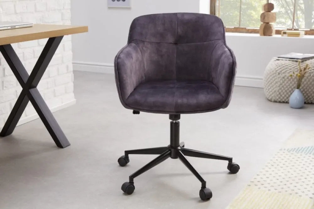 Scaun de birou cu inaltime reglabila tapitat cu Catifea Gri inchis cu picioare din Metal Negru H81-90xL58xA60cm Euphoria