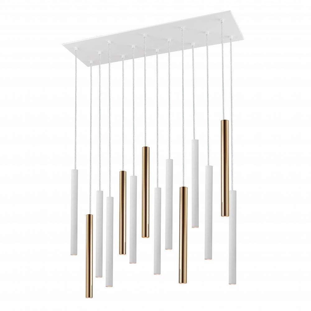 Lustra dreptunghiulara cu inaltime reglabila din Metal Alb/Auriu cu LED L82x25xH140cm Varas