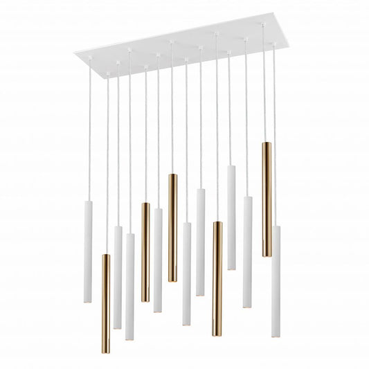 Lustra dreptunghiulara cu inaltime reglabila din Metal Alb/Auriu cu LED L82x25xH140cm Varas