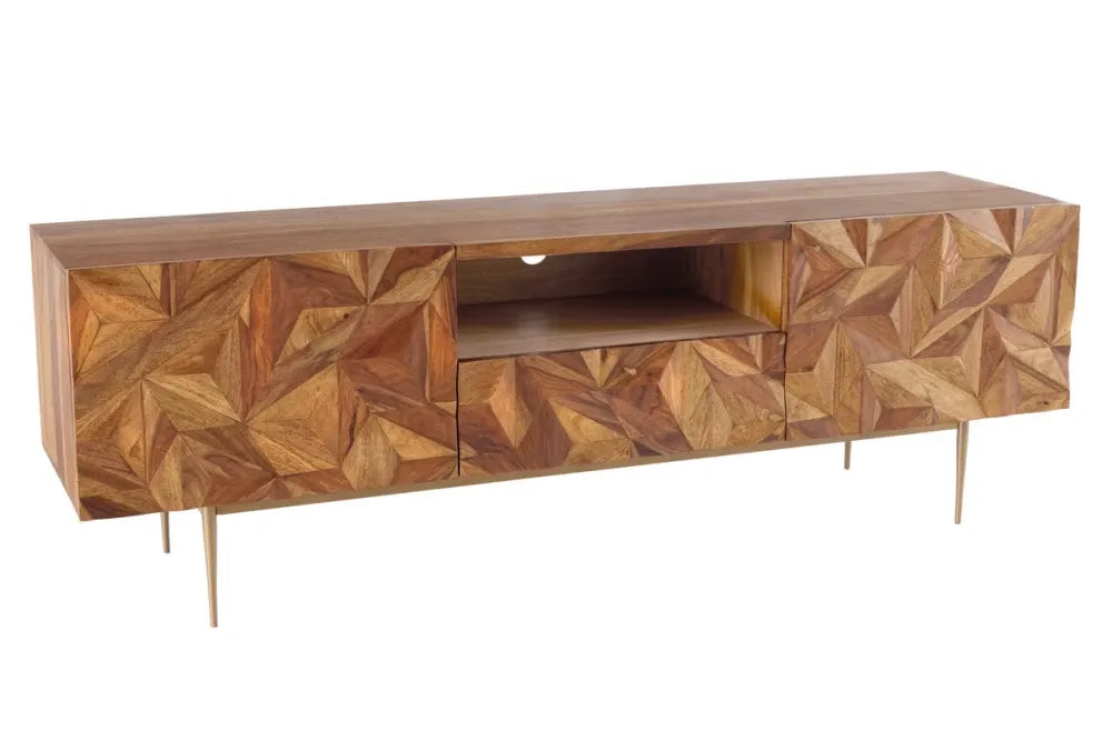 Comoda TV din Lemn de sheesham Maro si Metal Auriu L160xH53cm ALPINE