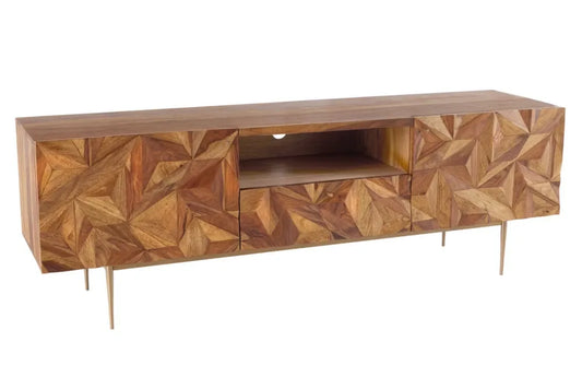 Comoda TV din Lemn de sheesham Maro si Metal Auriu L160xH53cm ALPINE