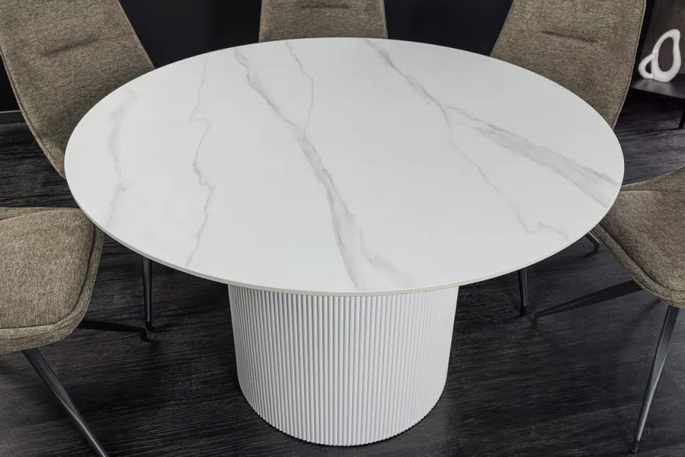 Masa din Ceramica Alb cu efect de marmura si MDF Alb D120xH75cm Unique