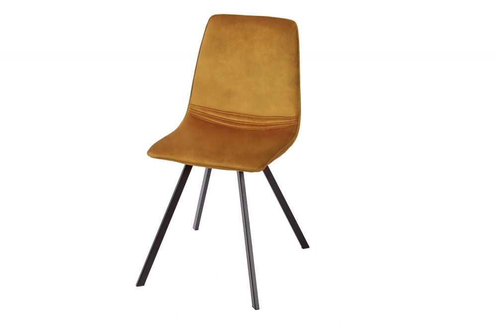 Set 4 scaune tapitat cu Catifea Galben cu picioare din Metal Negru H83xL47xA59cm Amsterdam