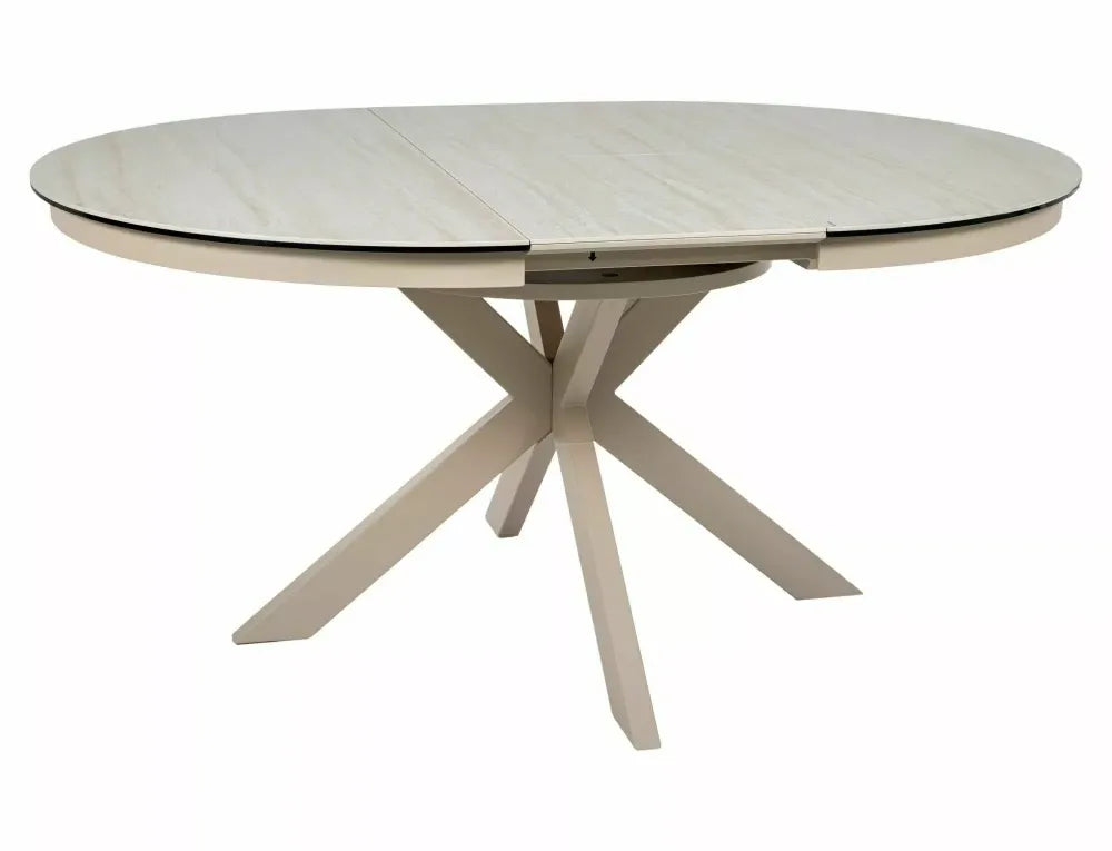 Masa extensibila din Metal Bej si Sticla securizata+Ceramica Bej mat L120-160xH76cm Porto
