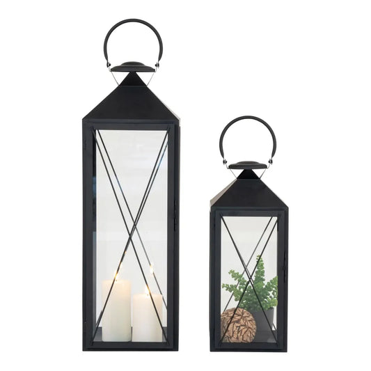 Set 2 felinare din Metal/Sticla Negru/Transparent H45/70xL19/23cm Casa