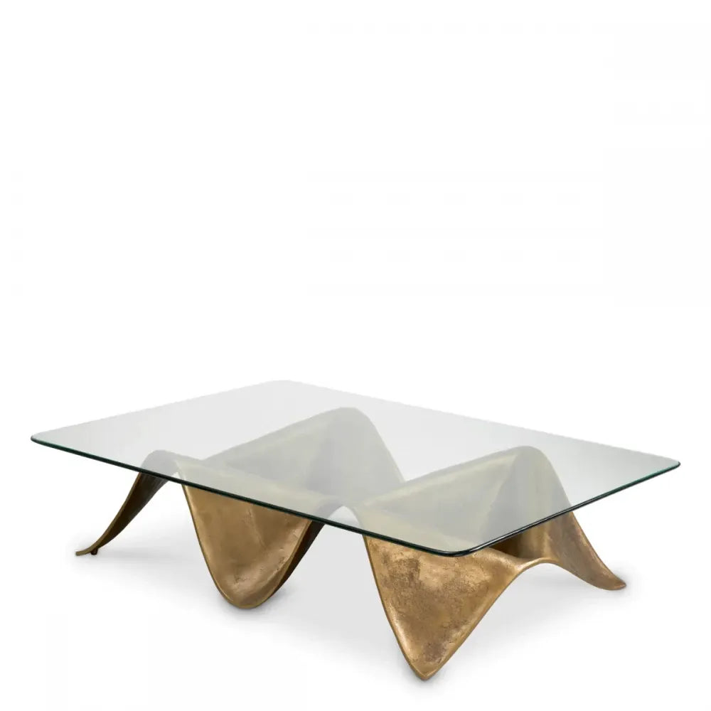 Masuta de cafea Dreptunghiulara din Aluminiu Alama si Sticla Transparent L140xl100cm Angelico Eichholtz