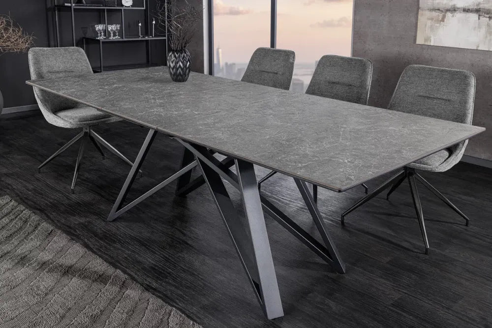 Masa din Sticla securizata/Ceramica Gri grafit si Metal Negru L160-200xH77cm Atlas