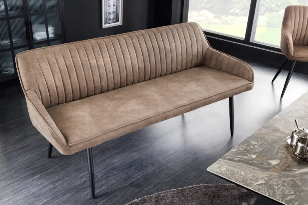 Banca din Metal Negru si Microfibra Maro taupe H82xL160cm Turin