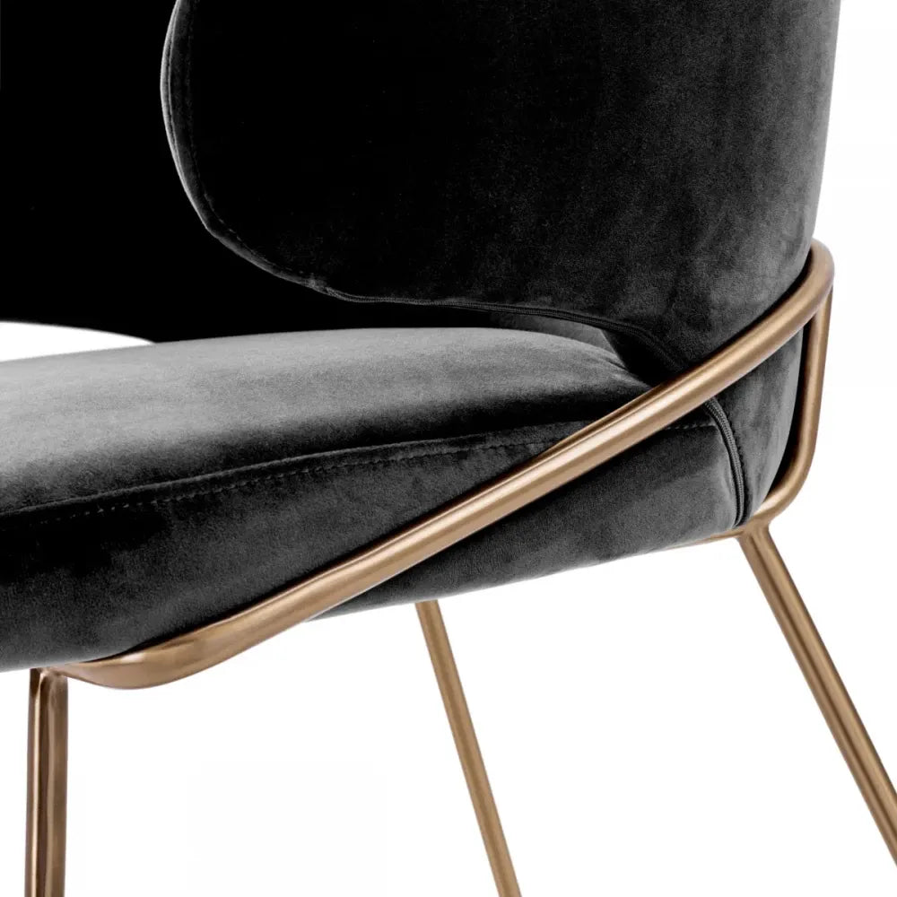Scaun cu brate din Catifea si Metal Gri inchis/Alama H81xL60xA64cm Eichholtz Kinley