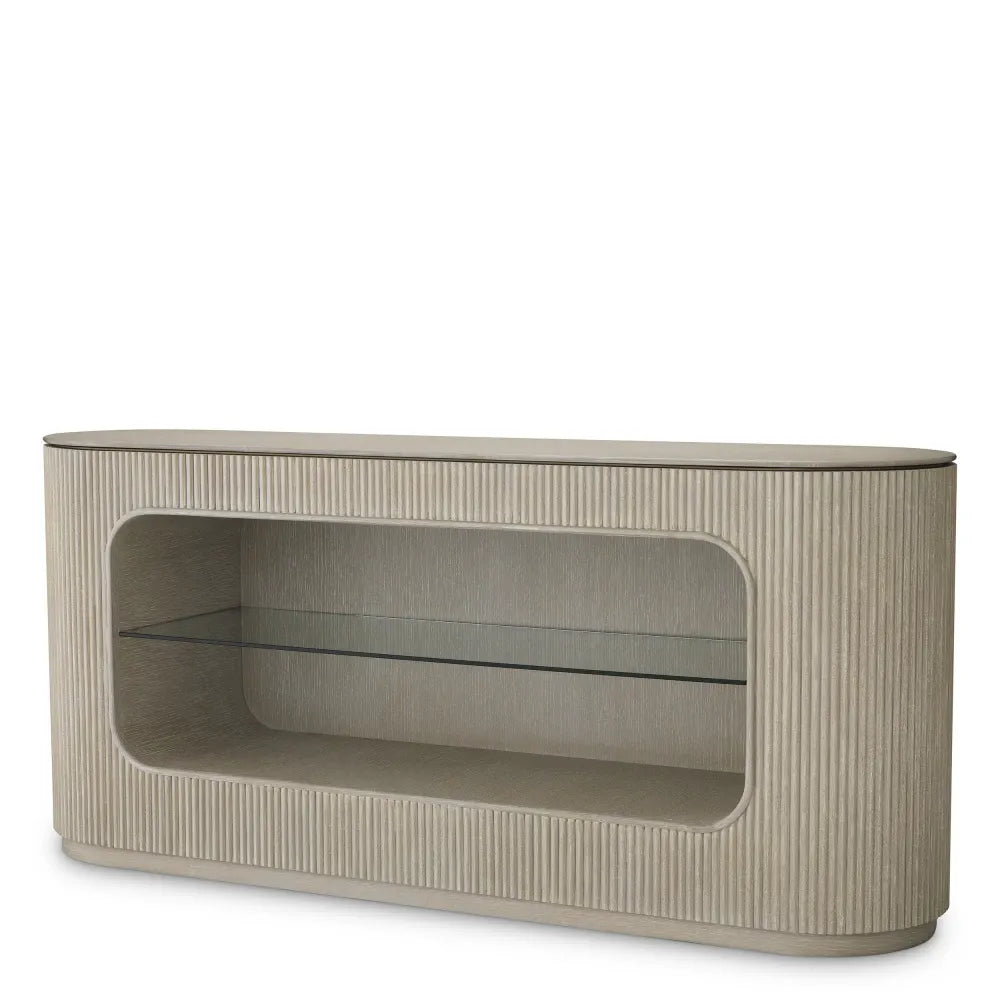 Comoda din Sticla Transparent si Furnir de stejar Maro deschis L180xH79cm Bogota Eichholtz
