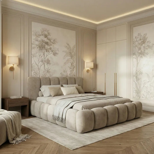 Pat tapitat cu material catifea Bej 180 x 200 Dallas slim