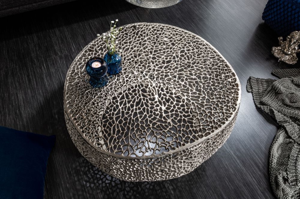 Masuta de cafea Rotunda din Metal Argintiu D80xH41cm Leaf