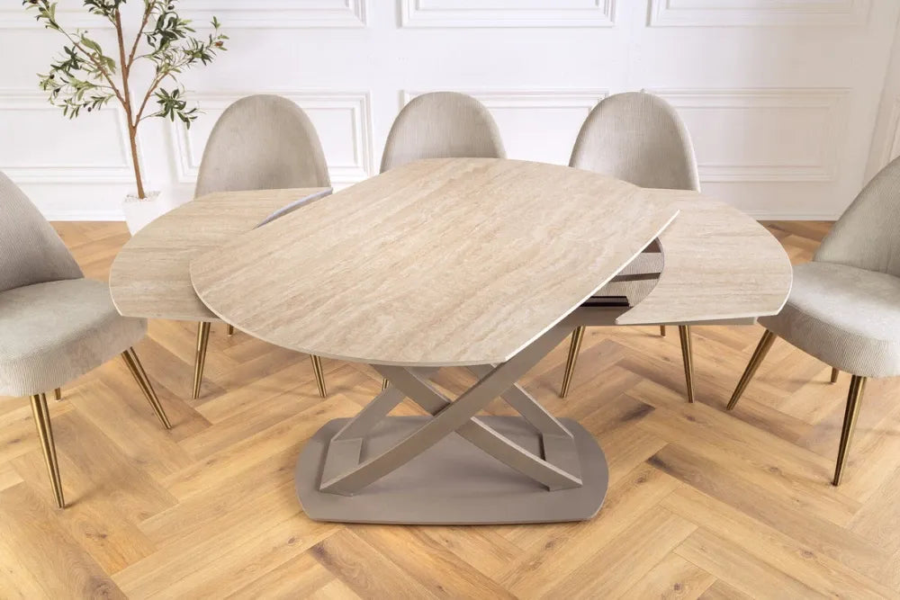Masa extensibila din Ceramica Bej si Metal Grej L130-190xH75cm Inception