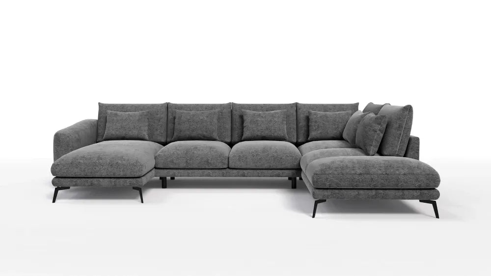 Coltar in forma de U tapitat cu Chenille Gri Sajma 18 L377x228cm Aspen