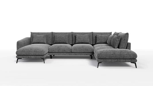 Coltar in forma de U tapitat cu Chenille Gri Sajma 18 L377x228cm Aspen