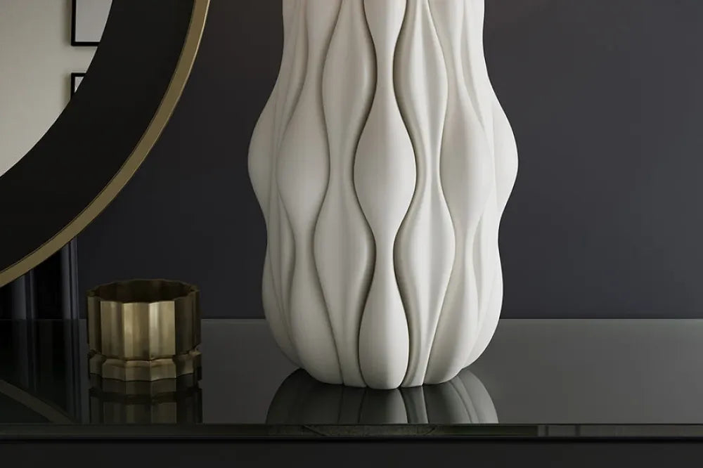 Veioza din Ceramica/Metal Alb/Auriu si Textil Alb D40xH66cm ELEGANCIA