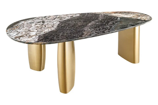 Masa din Marmura Multicolor si Metal Auriu L200xH76cm Organic