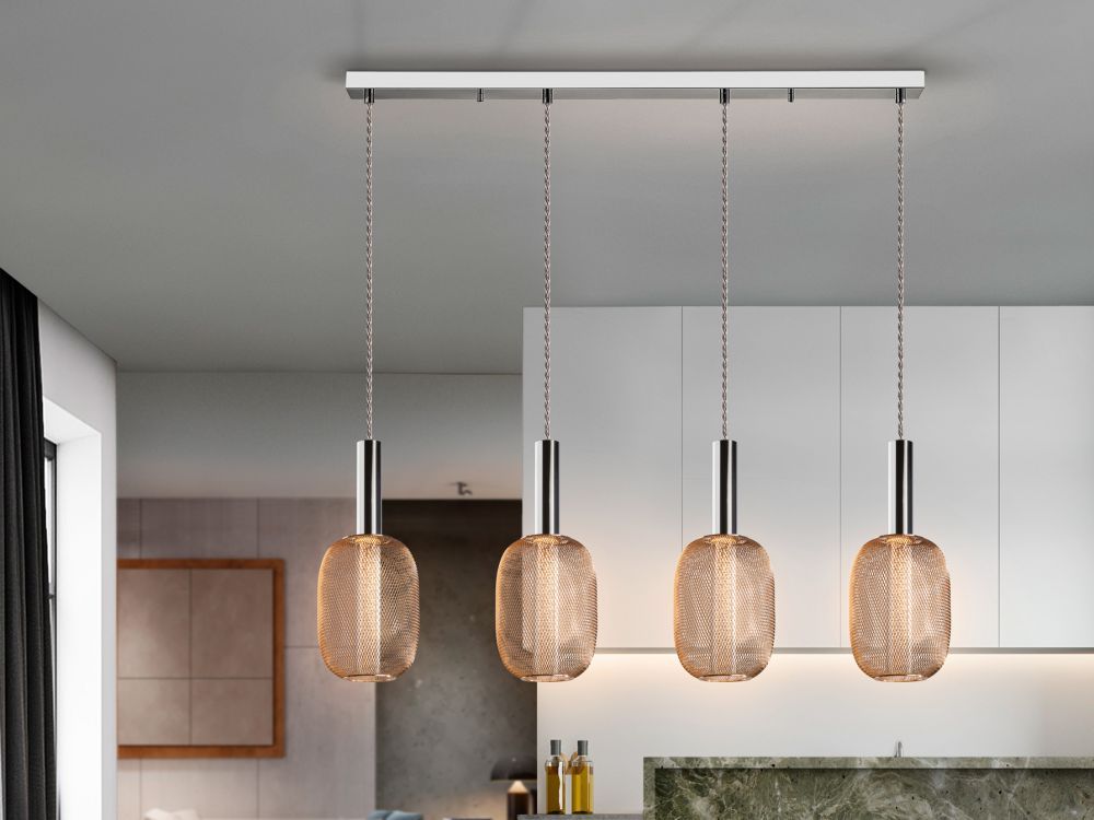 Lustra dreptunghiulara cu inaltime reglabila din Metal Auriu cu LED L88x13xH145cm Micron