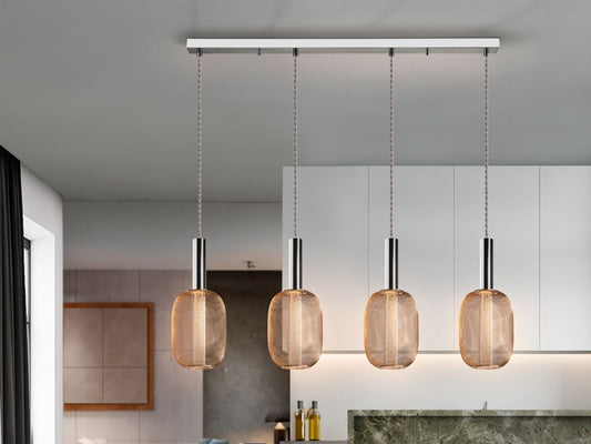 Lustra dreptunghiulara cu inaltime reglabila din Metal Auriu cu LED L88x13xH145cm Micron
