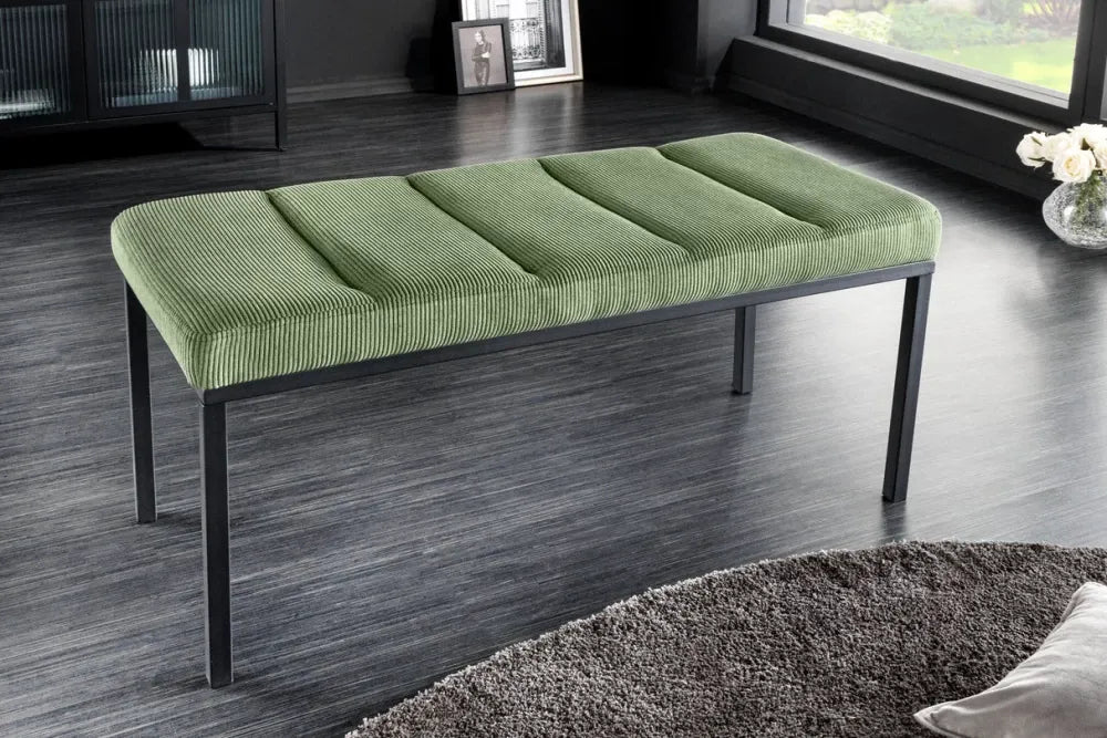 Bancheta din Metal Negru si Catifea raiata Verde H42xL80cm Boutique