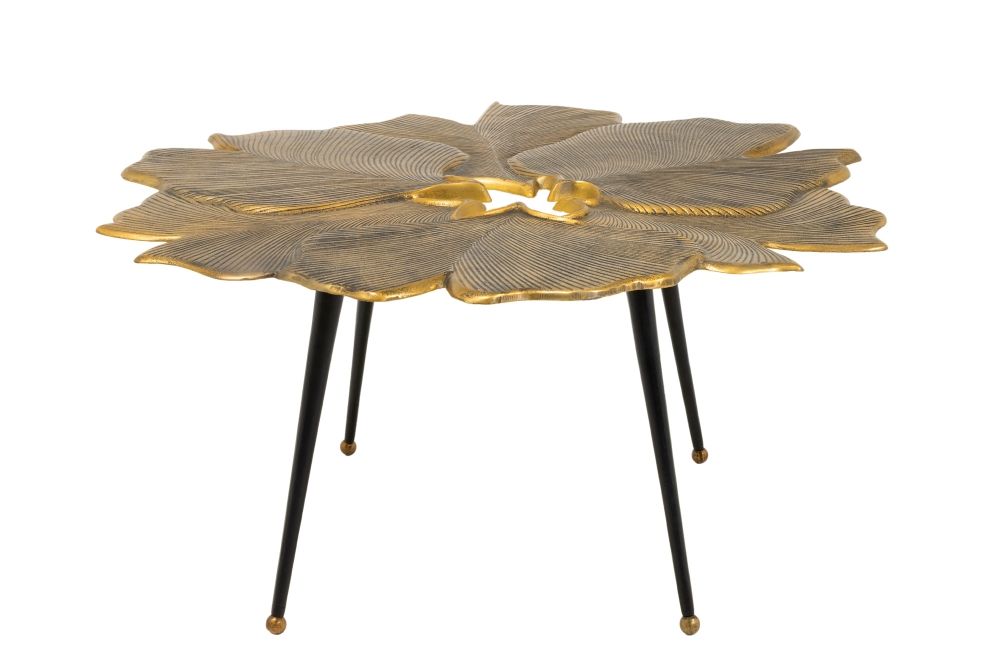 Masuta de cafea Asimetrica din Metal si Metal Auriu/Negru L95xH47cm Ginkgo Leafs