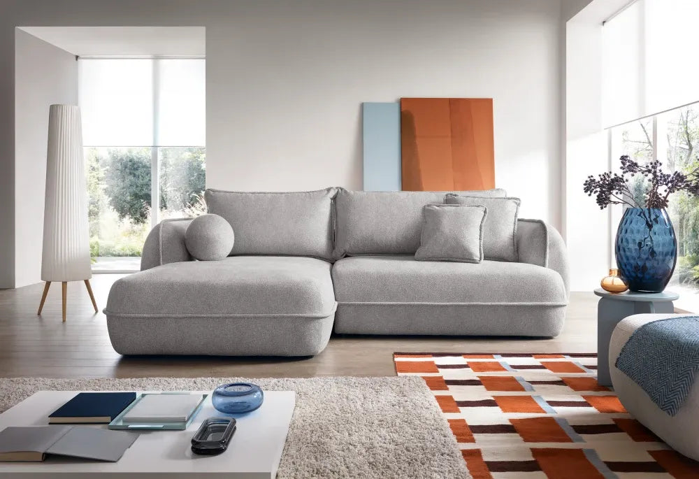 Coltar extensibil cu spatiu depozitare din Stofa Gri deschis Visby