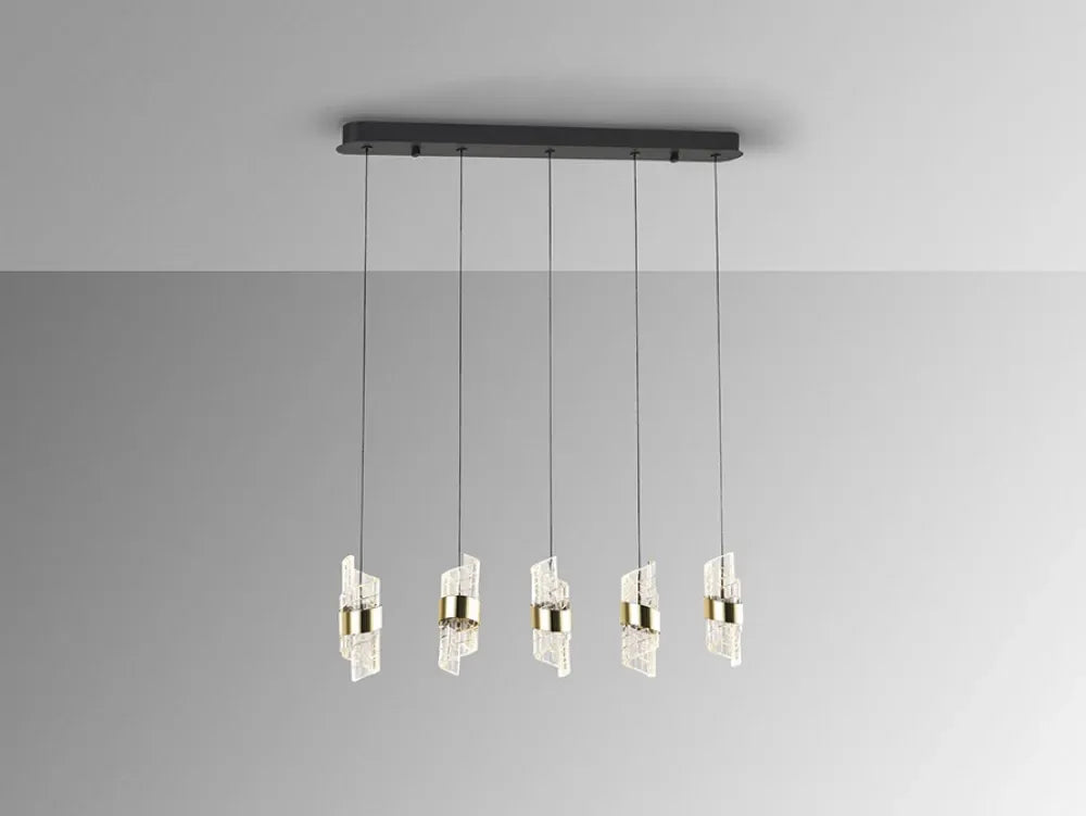 Lustra din Metal Negru/Auriu si Acrilic Transparent H160xL96cm Iliada