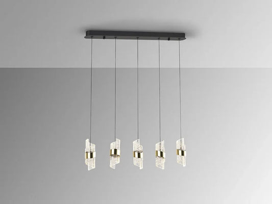 Lustra din Metal Negru/Auriu si Acrilic Transparent H160xL96cm Iliada