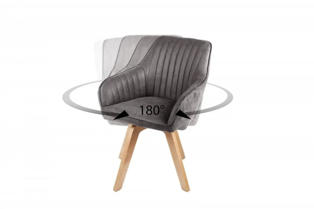 Scaun pivotant tapitat cu Catifea Gri cu picioare din Lemn de fag Maro H84xL60xA60cm Livorno