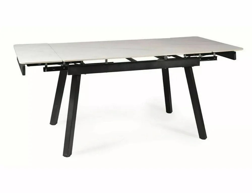 Masa extensibila din Ceramica Alb cu efect de marmura si Metal Negru L120-180xH76cm John