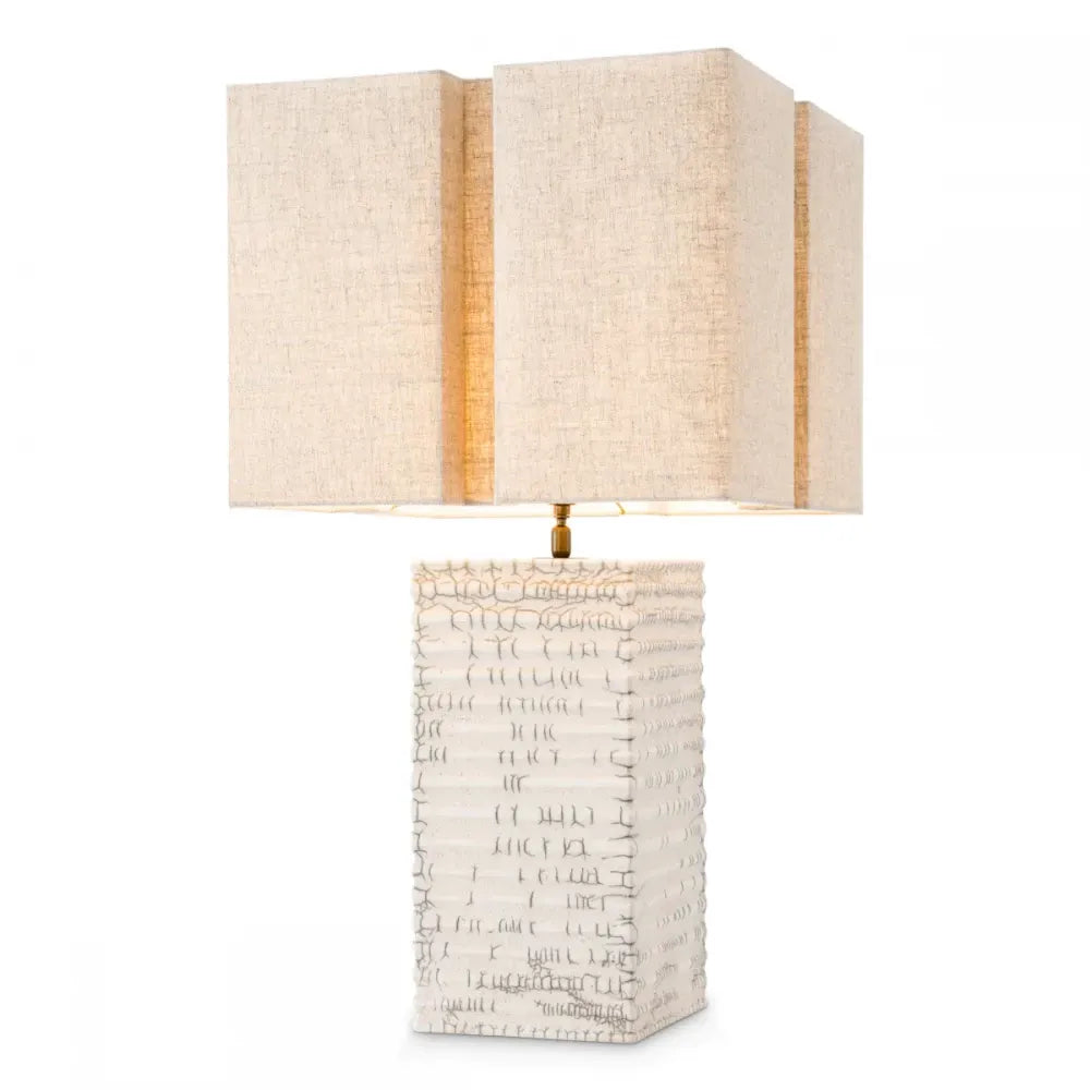 Veioza din Ceramica/Metal Alb/Alama si Textil Bej H79xL45cm Division Eichholtz