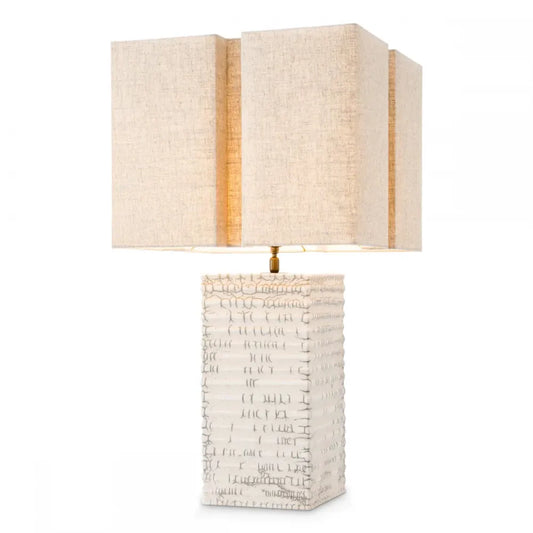 Veioza din Ceramica/Metal Alb/Alama si Textil Bej H79xL45cm Division Eichholtz
