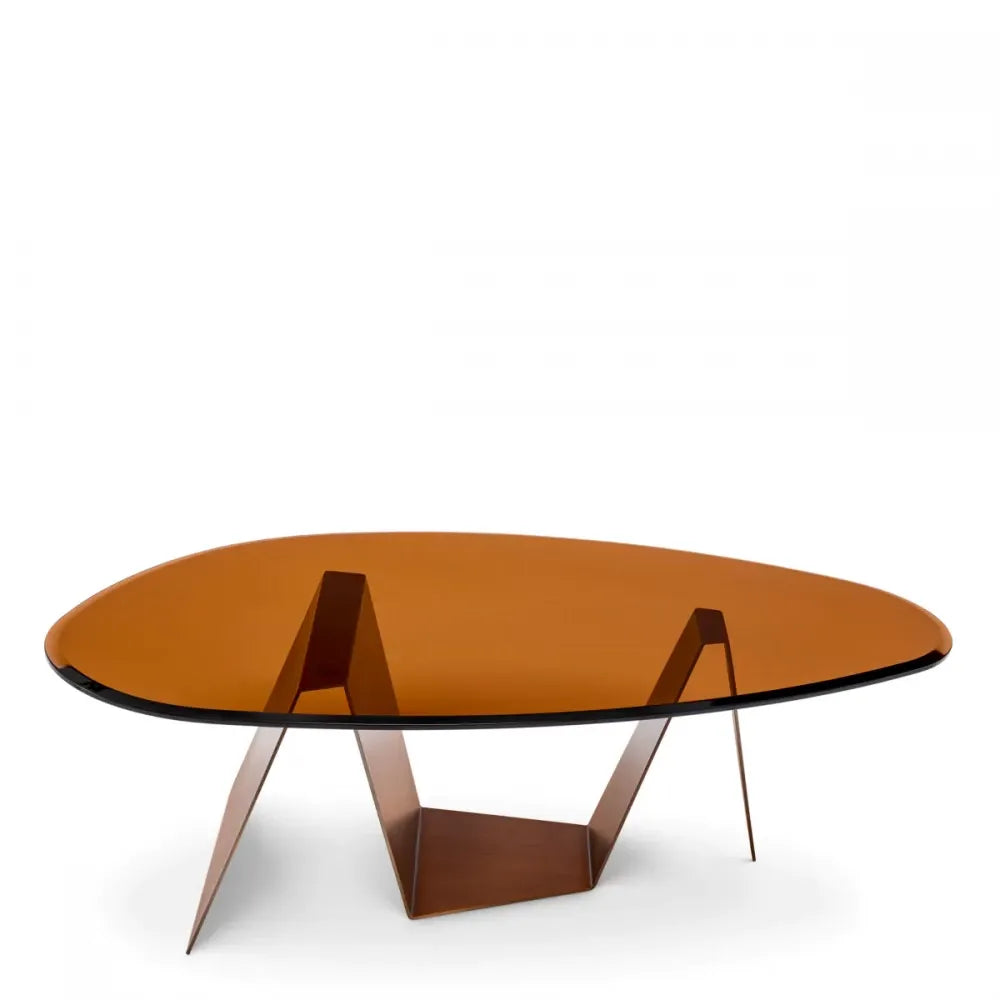 Masuta de cafea Asimetrica din Metal Maro si Sticla Maro L130xl70cm Lavello Eichholtz
