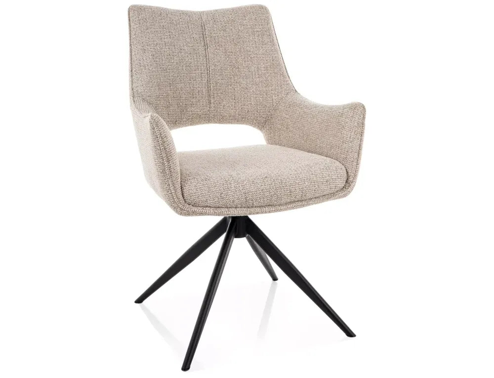 Scaun cu brate rotativ din Stofa Bej si Metal Negru H87xL59xA60cm Fino II