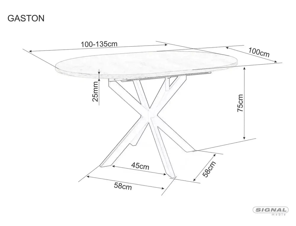 Masa extensibila cu blat din Ceramica Gri mat cu picioare din Metal Negru mat L100-135cm Gaston