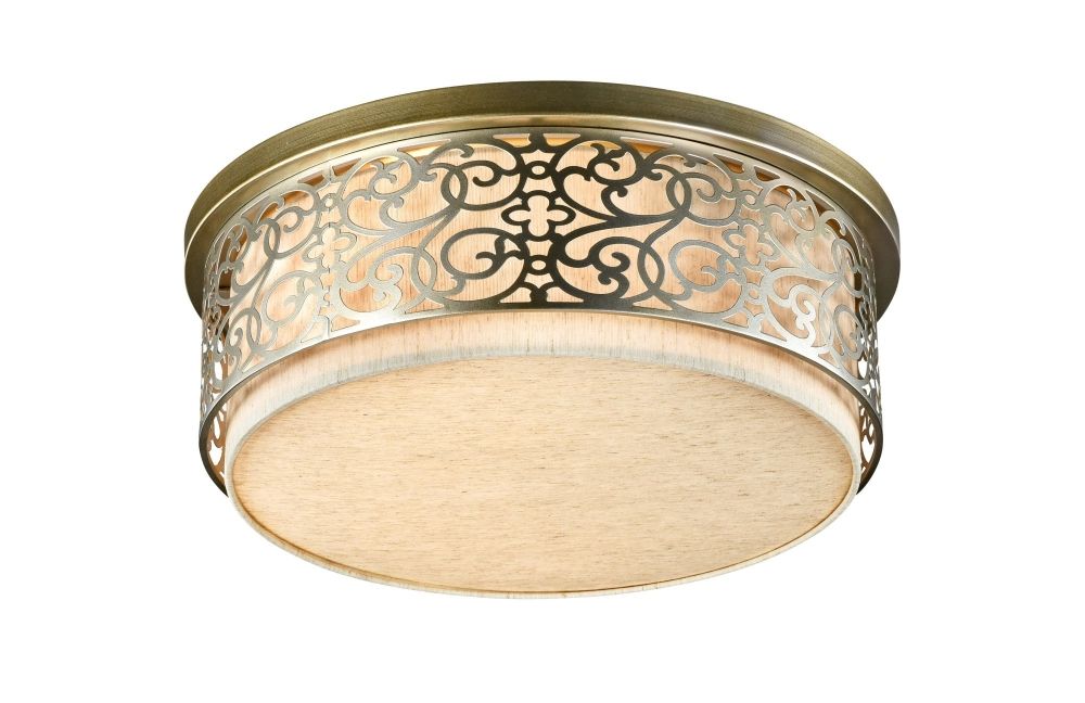 Plafoniera Rotunda din Textil si Metal Bej/Auriu Venera D50xH25cm