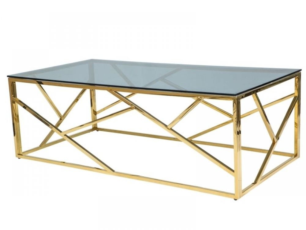 Masuta de cafea dreptunghiulara din sticla securizata si Metal Gri/Auriu L120xH40cm Escada