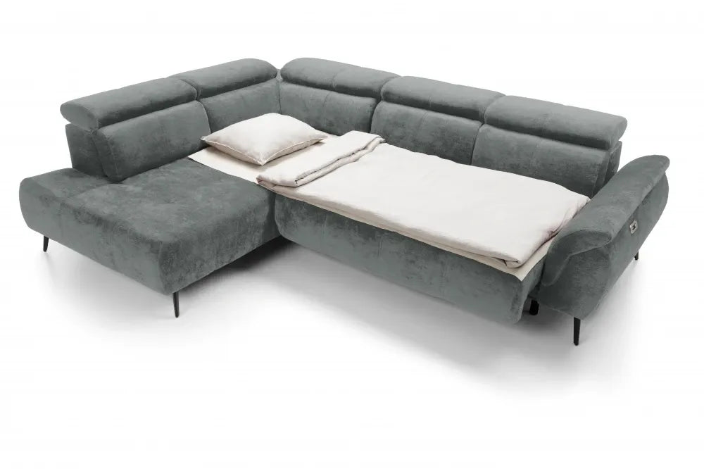 Coltar extensibil electric tapitat cu Chenille Gri Inchis cu lada depozitare Genova II