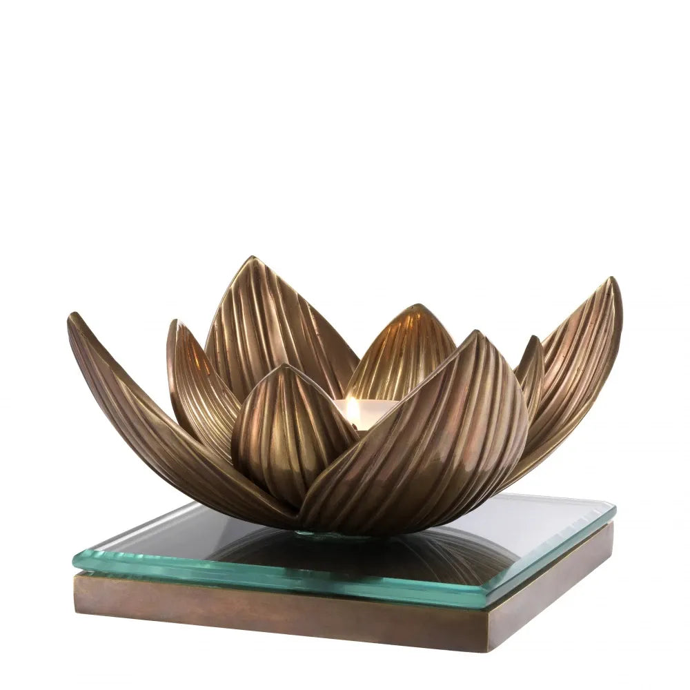 Suport lumanare din Metal/Sticla Alama/Transparent L16xH10.5cm Lotus Eichholtz
