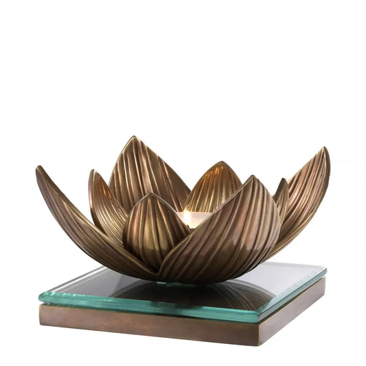 Suport lumanare din Metal/Sticla Alama/Transparent L16xH10.5cm Lotus Eichholtz