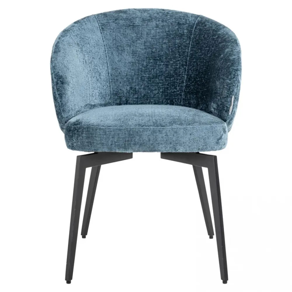 Scaun tapitat cu Chenille Albastru cu picioare din Metal Negru H77.5xL60xA65cm Amphara Richmond Interiors