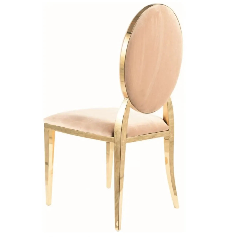 Scaun tapitat cu Catifea Bej cu picioare din Otel inoxidabil Auriu H95xL47xA43cm King