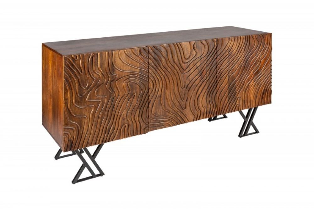 Comoda din Lemn masiv de mango si Metal Maro /negru Fluid L160xH86cm