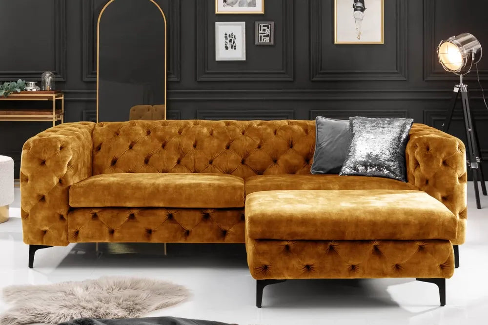 Canapea 3 locuri tapitat cu Catifea Galben L235cm Modern Barock