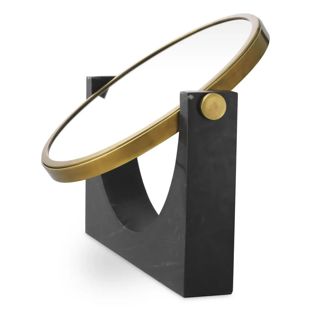 Oglinda de masa din Metal/Marmura Alama/Negru L51.5xH48.5cm Vivaldi Eichholtz