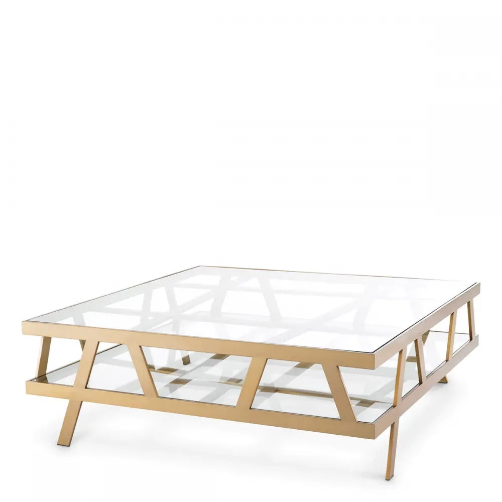 Masuta de cafea Patrata din Otel inoxidabil Alama si Sticla Transparent L110xl110cm Billinghurst Eichholtz