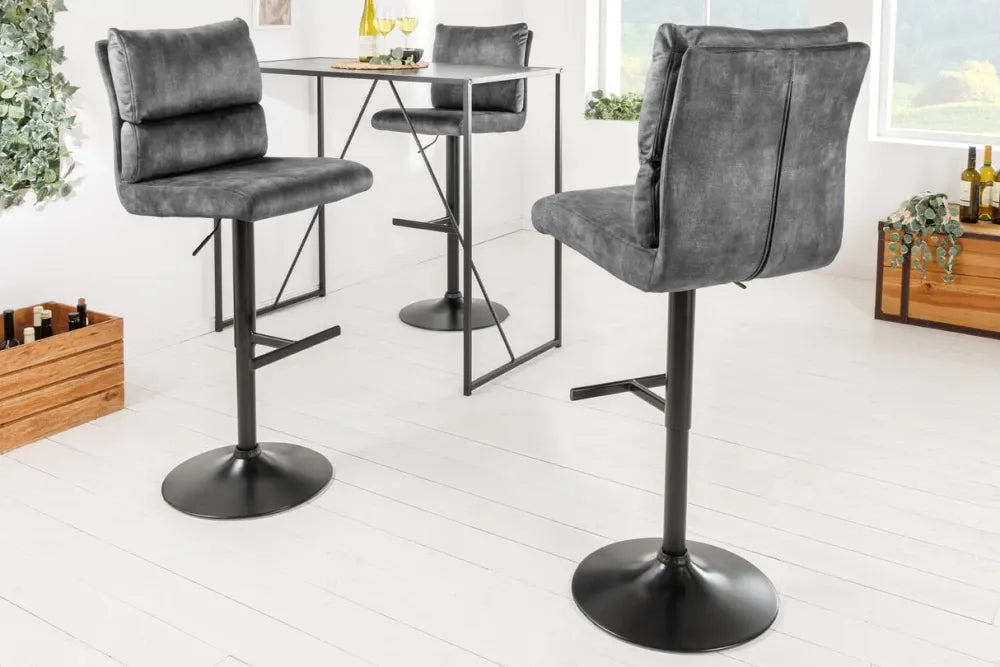 Set 2 scaune de bar din Metal Negru si Catifea Gri inchis H100-121xL45cm Comfort